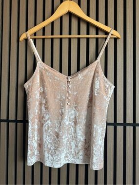 Lucky Brand Blush Pink Crushed Velvet Button Front Cami Tank Top Small